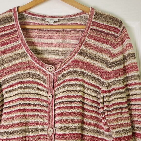 J. Jill Linen Blend Striped Knitted Button Front Cardigan Size L - Picture 3 of 6